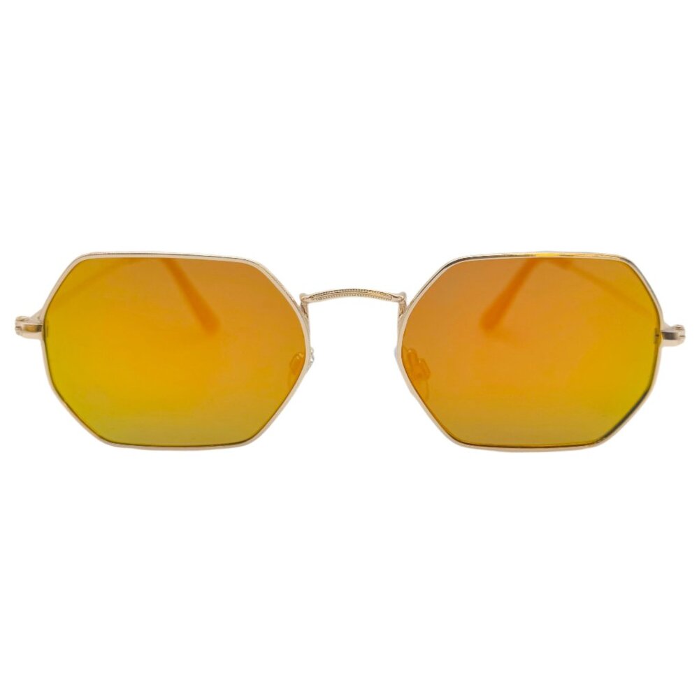 9264 | Gold Mirrored Lens Hexagon Sunglasses
